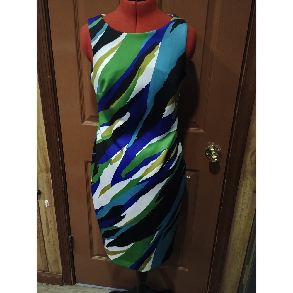 2-Calvin Klein Sheath Dresses Womens sizes 4 & 8 Blue Green Striped Abstract Lot - Picture 9 of 13